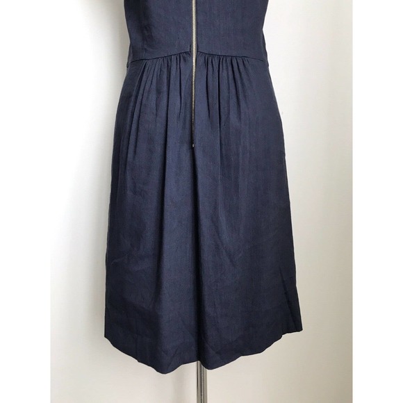 Rebecca Taylor Linen Blend Sheath Dress Navy Peekaboo Neckline Cutout Size 10 - Picture 8 of 12